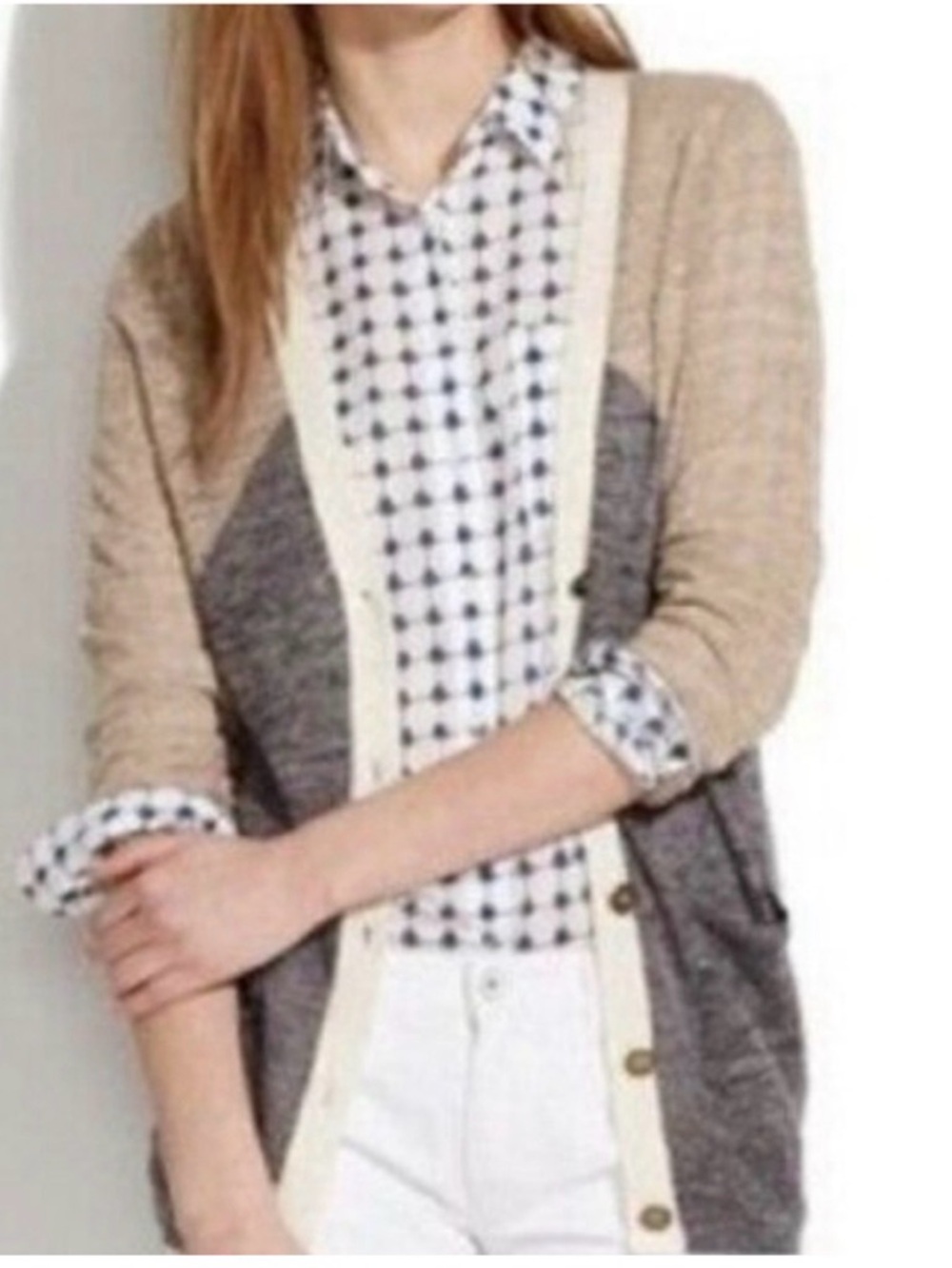 Madewell Sandstitch Relaxed
Linen Sweater Color Block Button-Up Cardigan